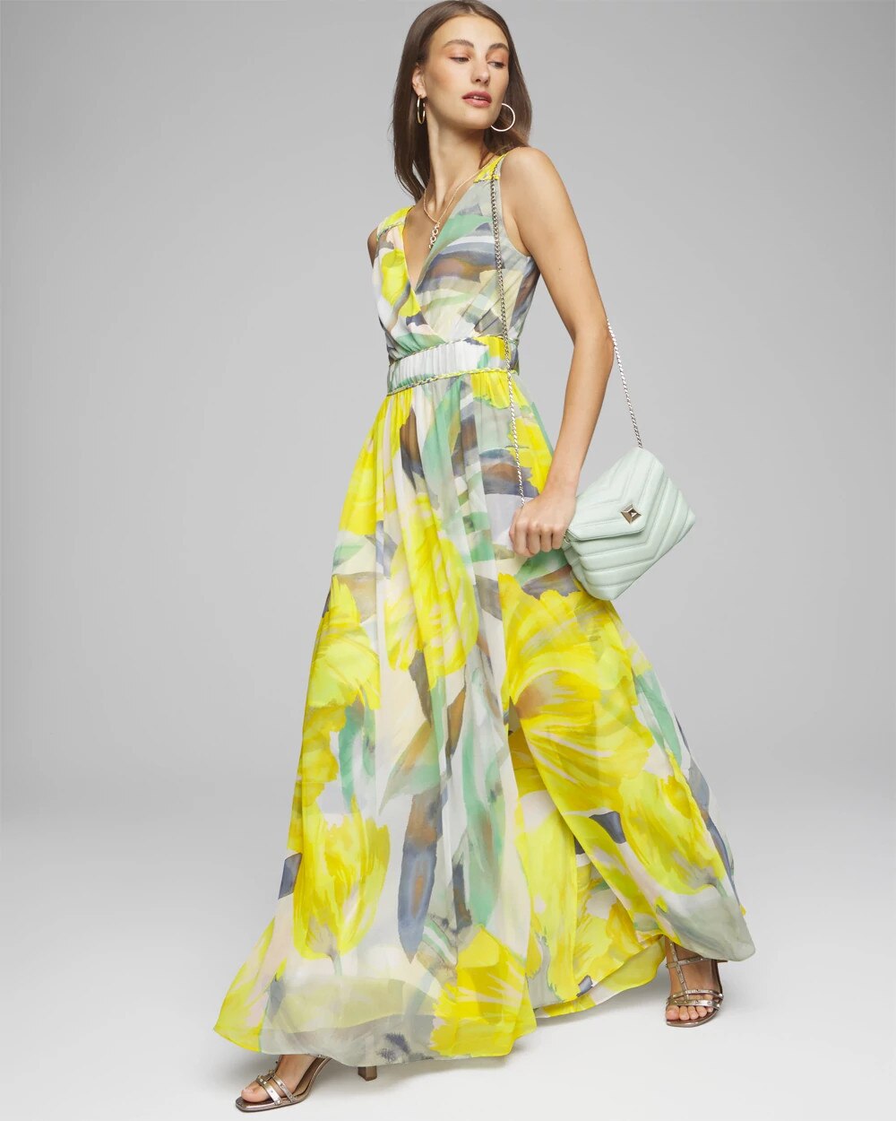 Robe Longue Soie WHBM Sans Bretelles – Taille 4, Motifs Floraux Multicolores